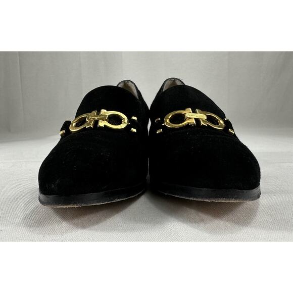 Salvatore Ferragamo Black Suede & Patent Leather Heeled Pump 7 AAA EUC Vintage - Picture 4 of 13